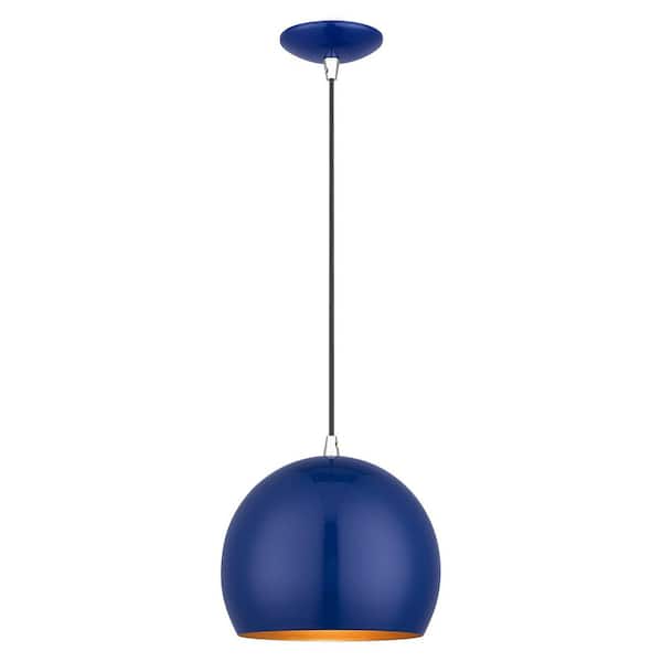 Branbury 60-Watt 1-Light Shiny Blue Shaded Pendant Light With Aluminum Shade With no Bulbs Included