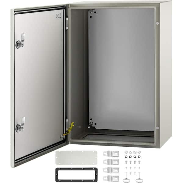 VEVOR Electrical Enclosure 24 in. x 16 in. x 10in. NEMA 4X Carbon Steel Reinforced Lock and Hinge Electrical Junction Box,Gray