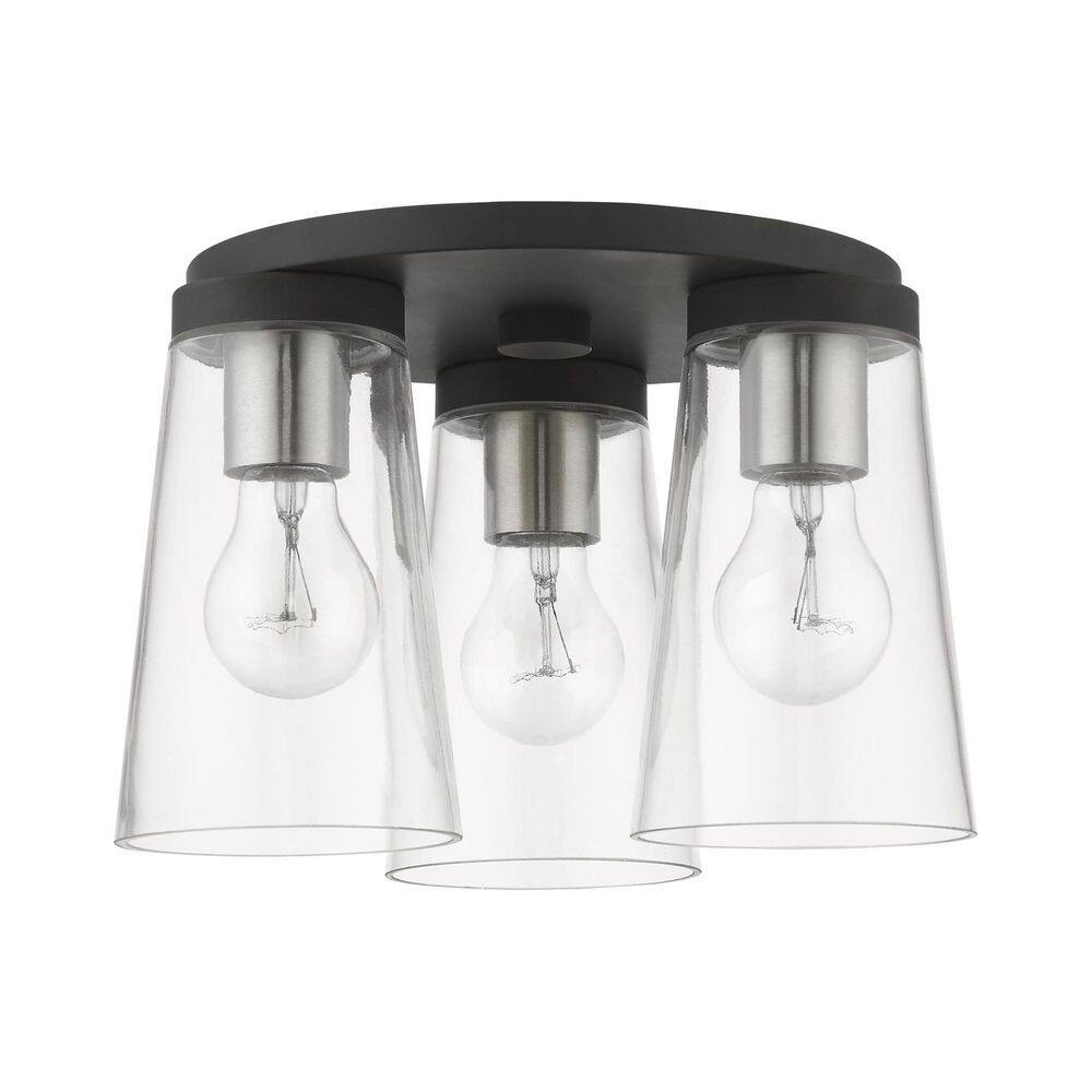 Cityview Black and Brushed Nickel 3-Light Flush Mount with Clear Glass
