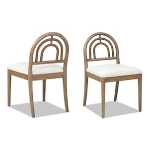 Leon Arched Back Wood and Upholstered Dining Chair in Set of 2 in Ivory White Boucle