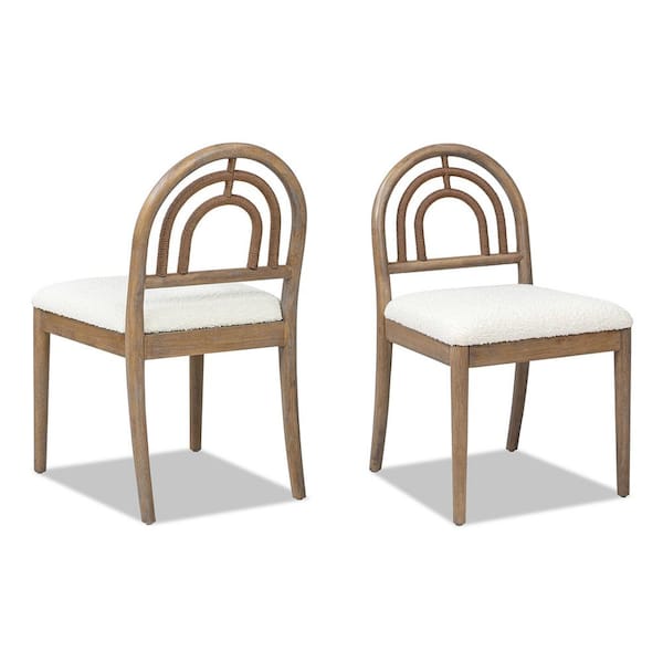 Jennifer Taylor Leon Arched Back Wood and Upholstered Dining Chair in Set of 2 in Ivory White Boucle