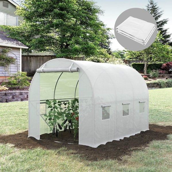 ToolCat 9.8 ft. x 6.6 ft. x 6.6 ft. Plastic DIY Greenhouse Cover Replacement, heavy-duty Waterproof Tarp,Sheeting with 6 Windows