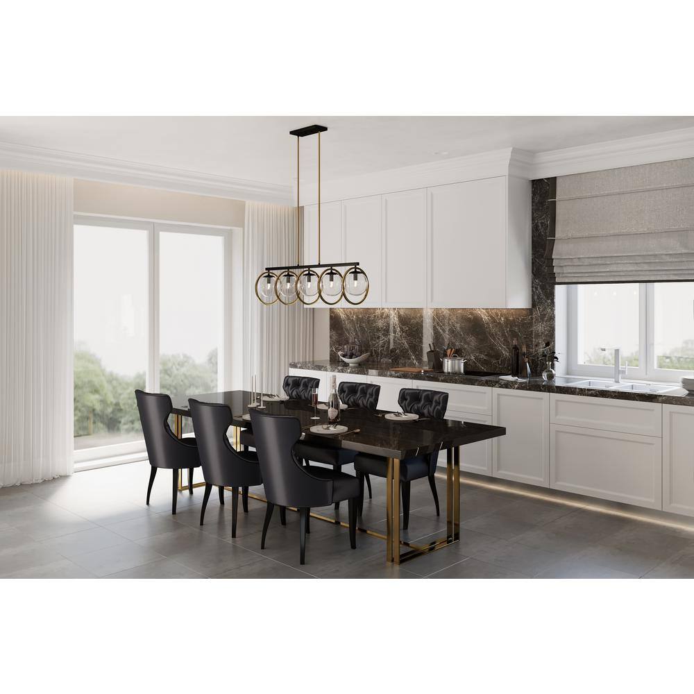 Lugano Elegance 5-Light Chandelier in Black and Vintage Brass with Clear Glass Shades