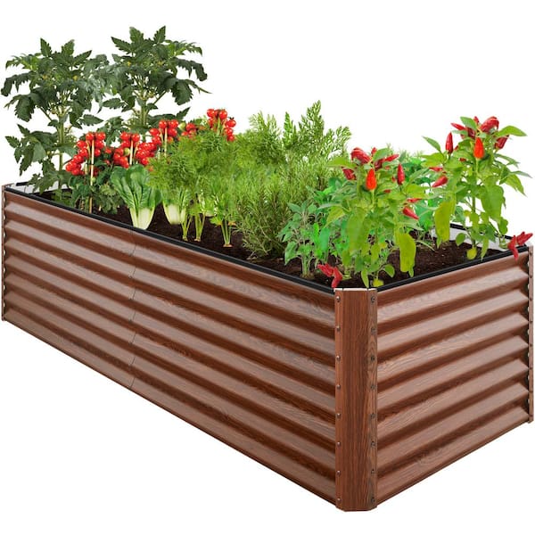 Best Choice Products 8 ft. x 4 ft. x 2 ft. Wood Grain Outdoor Steel Raised Garden Bed, Planter Box for Vegetables, Flowers, Herbs