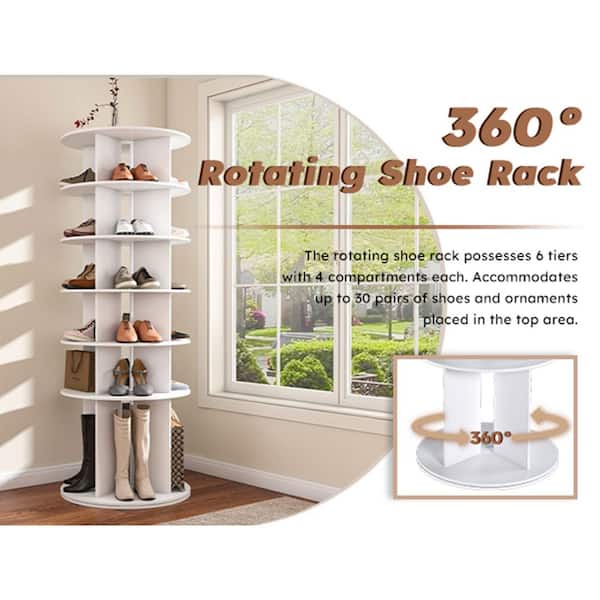 63.4 in. H x 23.6 in. W White 6-Tier Spinning Particle Board Shoe Storage Cabinet