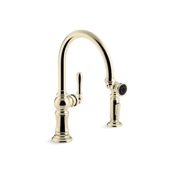 KOHLER Artifacts Single-Handle Standard Kitchen Faucet in Vibrant French Gold