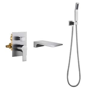 Single-Handle Wall Mount RomanTub Faucet with Hand Shower in Brushed Nickel (Valve Included)