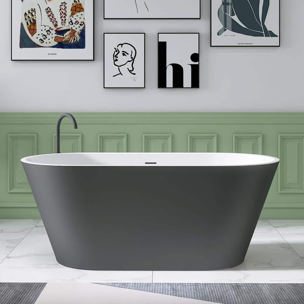59 in. x 29.5 in. Acrylic Free Standing Soaking Bath Tub with Center Drain Flat Bottom Oval Freestanding Bathtub in Grey price history on PriceWatchPro