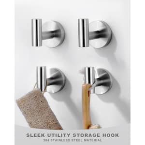 Brushed Nickel J-Hook Wall Mounted Bathroom Robe/Towel Hook in Stainless Steel (4-Pack)