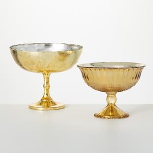 5.25" and 6.75" Gold Glass Pedestal Goblet (Set of 2)