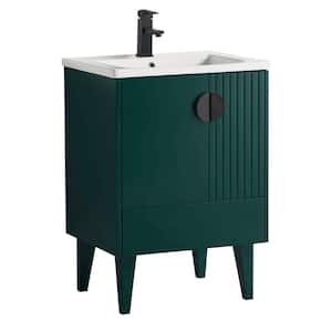 Venezian 24 in. W x 18.11 in. D x 33 in. H Bathroom Vanity Side Cabinet in Green with White Ceramic Top