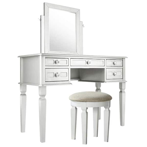 Unbranded Gorgeous Bathroom Vanity Organizer and Stool Set with Storage Drawers, Mirror in White