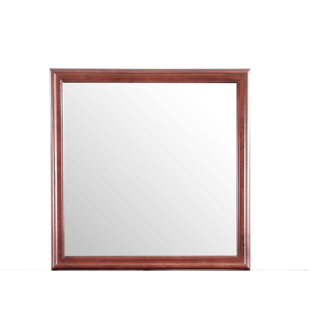 38 in. W x 38 in. H Square Wood Framed Cherry Mirror Makeup Mirror for Bedr