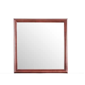 38 in. W x 38 in. H Square Wood Framed Cherry Mirror Makeup Mirror for Bedroom, Horizontal/Vertical