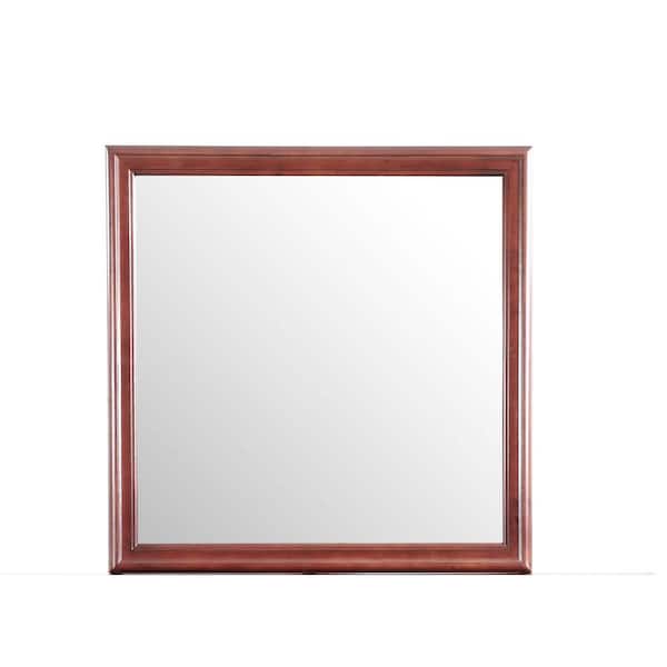 Unbranded 38 in. W x 38 in. H Square Wood Framed Cherry Mirror Makeup Mirror for Bedroom, Horizontal/Vertical