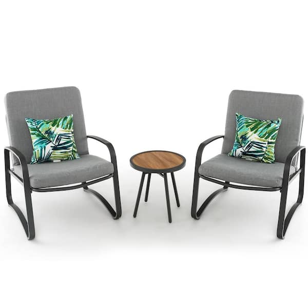 Gymax 3-Piece Metal Bistro Conversation Set DPC Tabletop Cushioned Chairs Patio