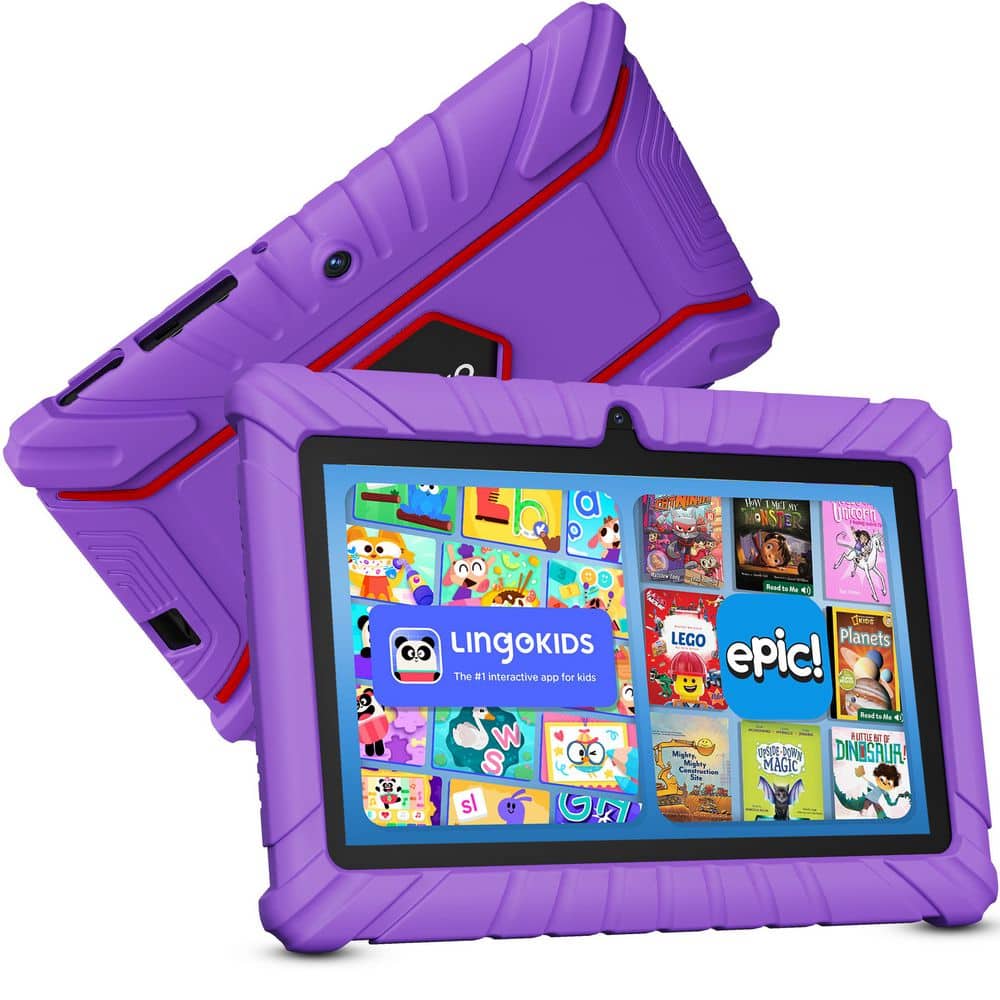 V8 Kids Tablet 32GB 7 in. WiFi Learning Tablet with Parental Controls, Shockproof Case, Epic and LingoKids-Purple