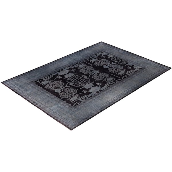 Overdyed Black 10 ft. x 14 ft. Solid Wool Indoor Area Rug