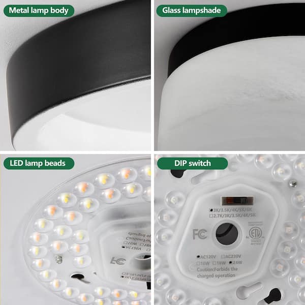 Jushua 12 in. Black LED Flush Mount Ceiling Light Round Low