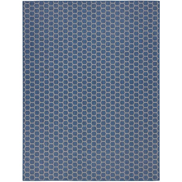 Nourison Reversible Indoor Outdoor Blue 9 ft. x 12 ft. Honeycomb Contemporary Area Rug