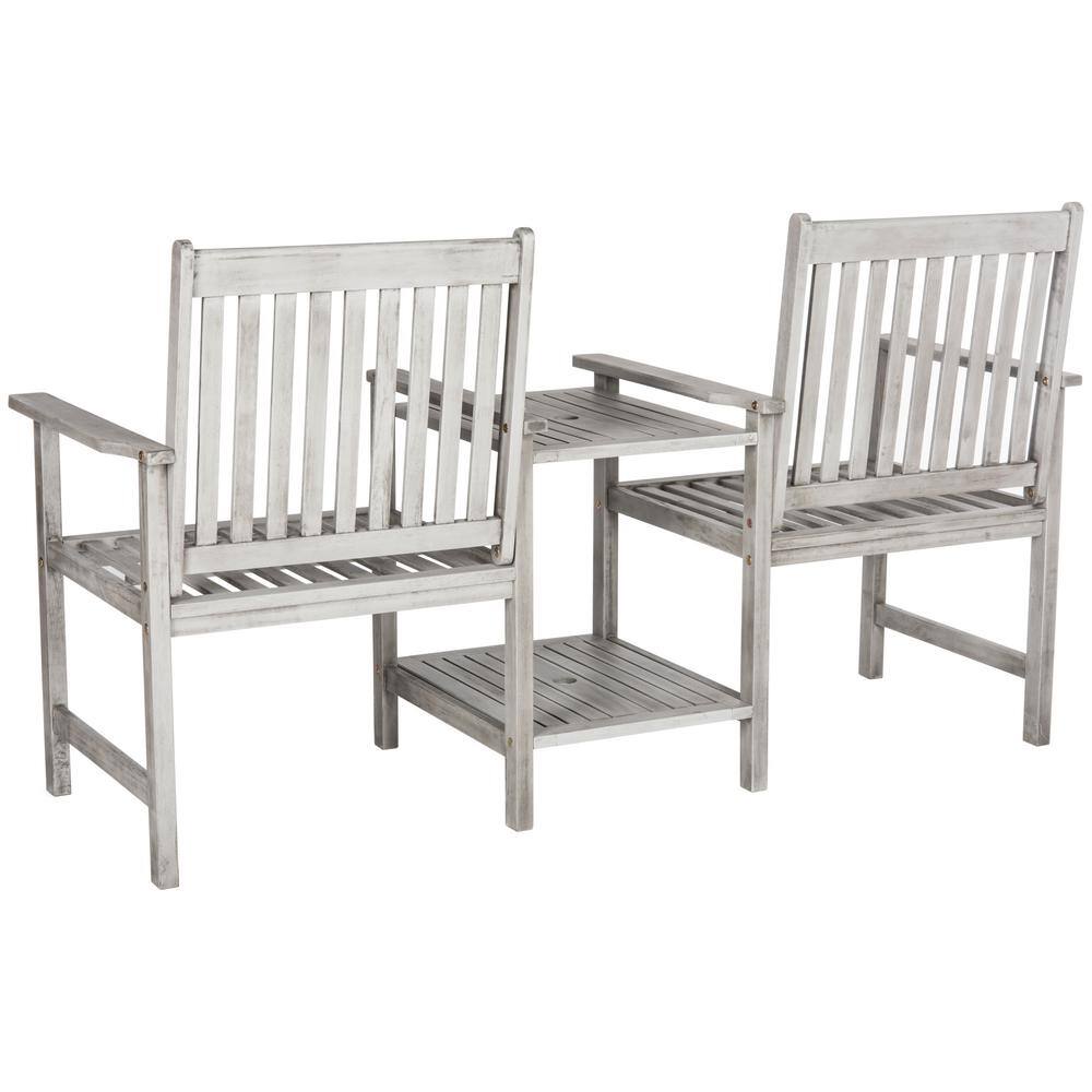 Gray Acacia Twin Seat Bench with Umbrella Table