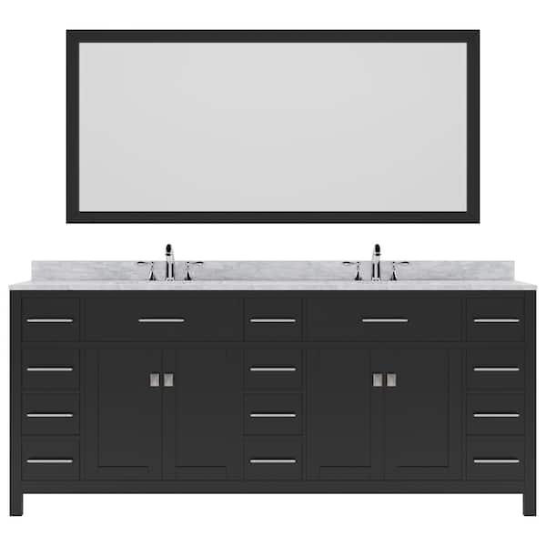 Virtu USA Caroline Parkway 78 in. W x 22 in. D x 34 in. H Double Sink Bath Vanity in Espresso with Marble Top and Mirror