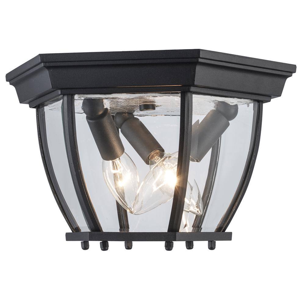 Angelus 11" Black Glass Indoor/Outdoor Flushmount Lantern