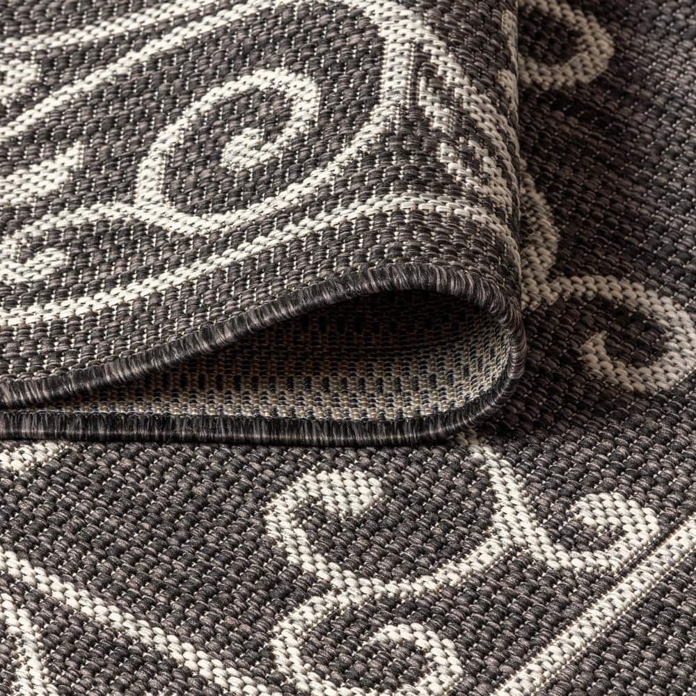 Charleston Black and Gray Filigree 9' x 12' Indoor/Outdoor Area Rug