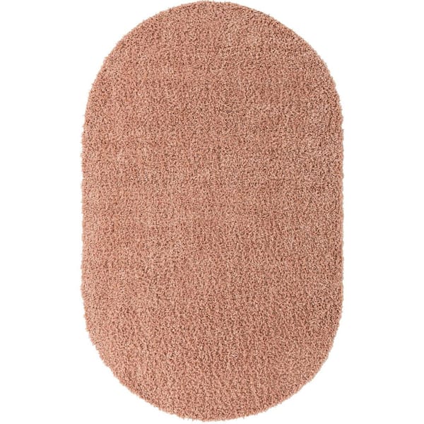 Unique Loom Davos Shag Dusty Rose 5 ft. x 8 ft. Oval Area Rug