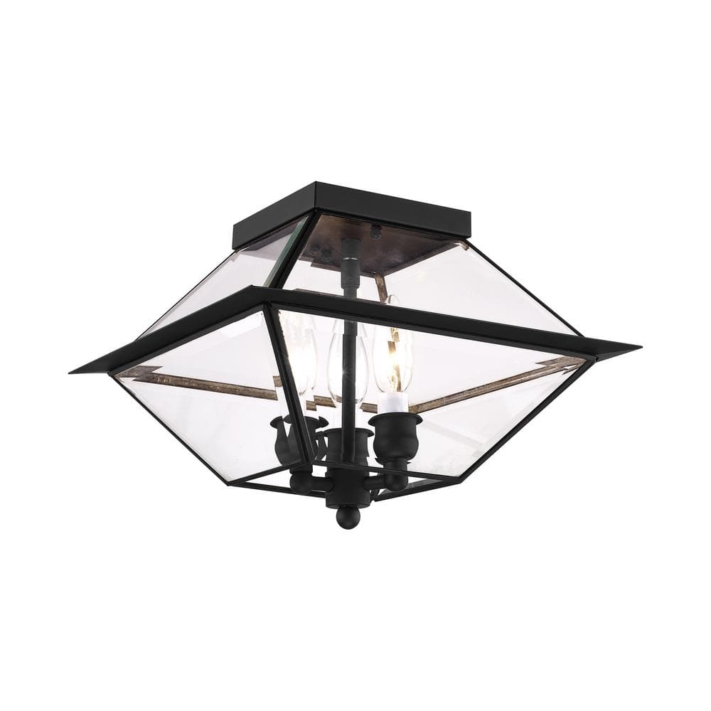 Charleston Romance Black Brass 3-Light LED Flush Mount with Clear Beveled Glass