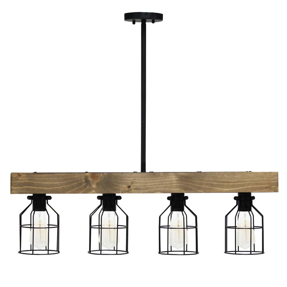 32" Black and Brown LED Rustic Wooden Beam Pendant Light