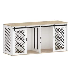 Modern Large Dog Cage with Removable Irons for 2 Medium Dogs, 70.8 in. Dog House Furniture with Sliding Door, White