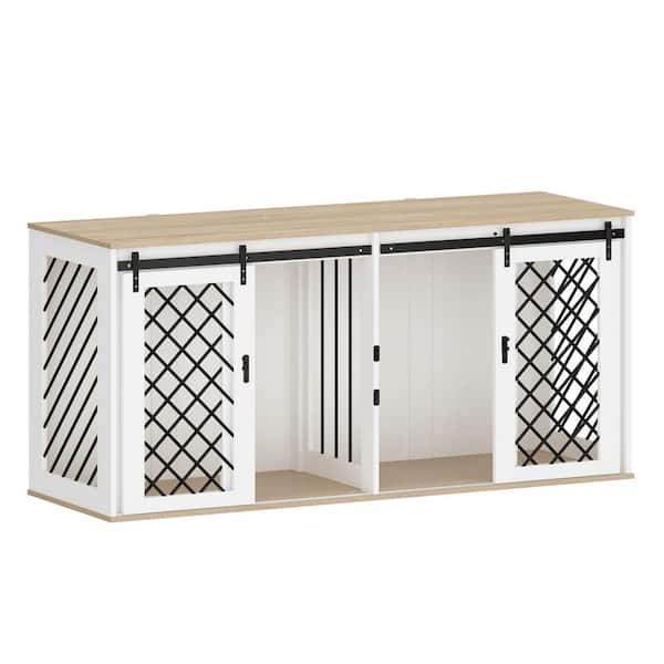 FUFU&GAGA Modern Large Dog Cage with Removable Irons for 2 Medium Dogs, 70.8 in. Dog House Furniture with Sliding Door, White