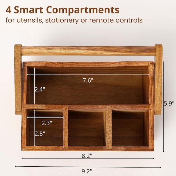 Acacia Wood Countertop Utensil Caddy Natural Finish Portable