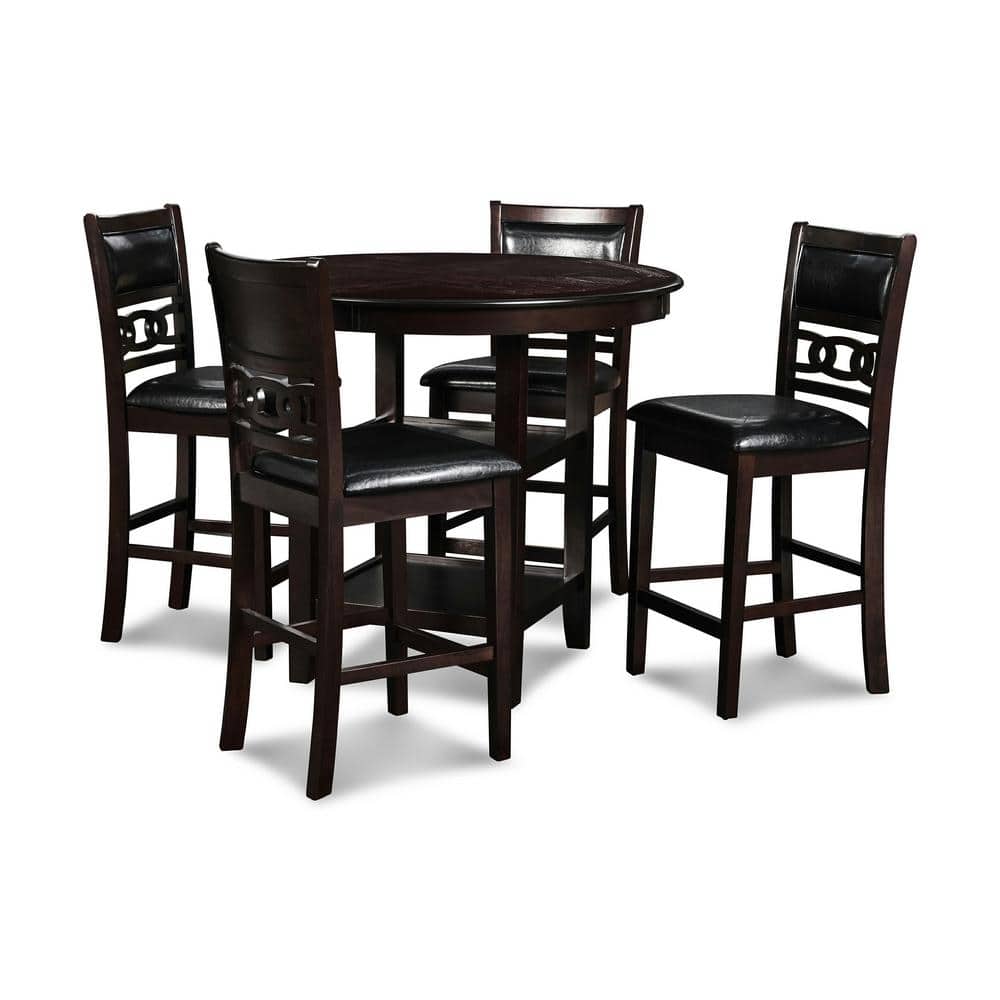 Ebony Round Transitional Wood Pub Table with 4 Chairs