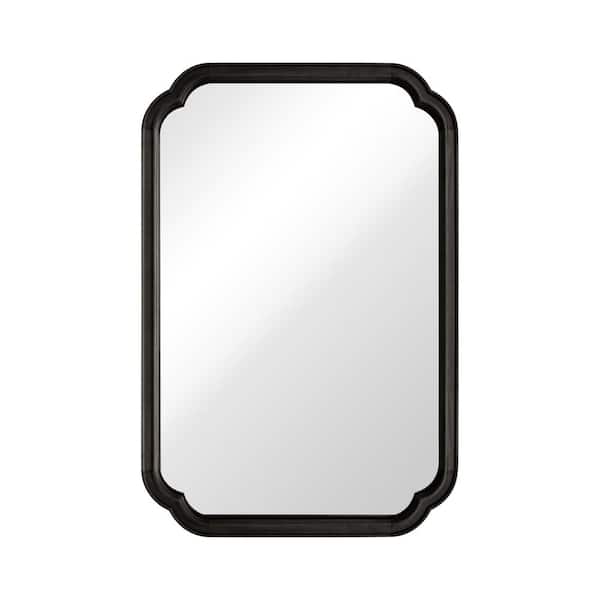 WallBeyond 24 in. W x 36 in. H Medium Washed Black Wood Finish Wall Mirror - French Country Natural Pine