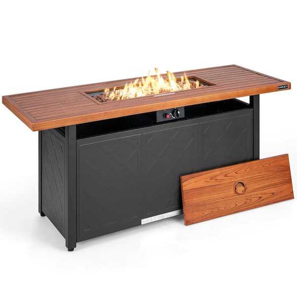 Costway 57 in. Metal Rectangular Heater Outdoor Propane Gas Fire Pit 50,000 BTU Table Brown