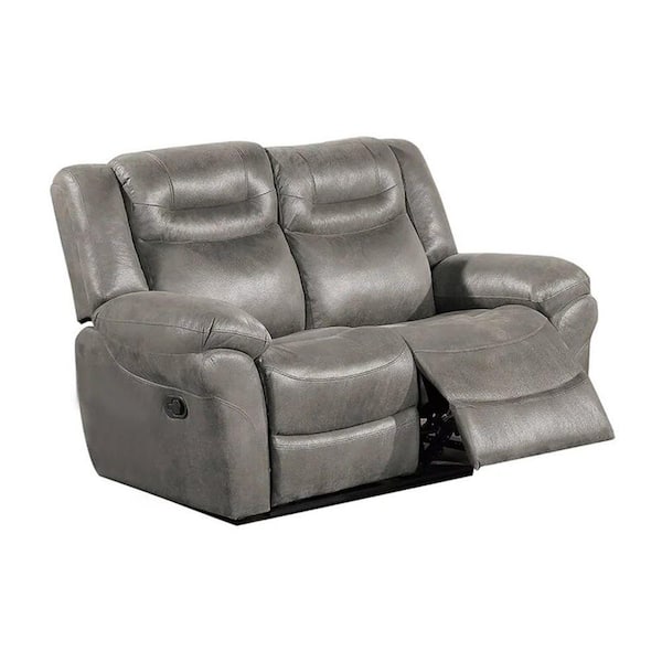 Benjara Gray Fabric Glider Recliner Loveseat with Lift Top Armrest and Cup Holders
