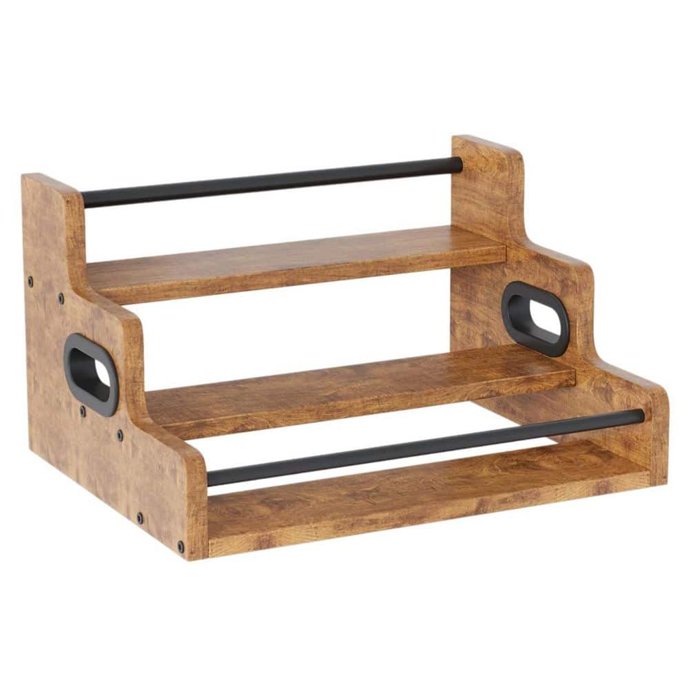 Wudkey 3-Tier 9.25 in. H x 16 in. W 12-Bottle Brown LED Bar Shelf Stand ...