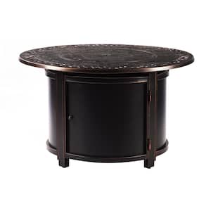 44 in. x 44 in. Copper Round Aluminum Propane Fire Pit Table with Glass Beads, 2 Covers, Lid, 55,000 BTUs