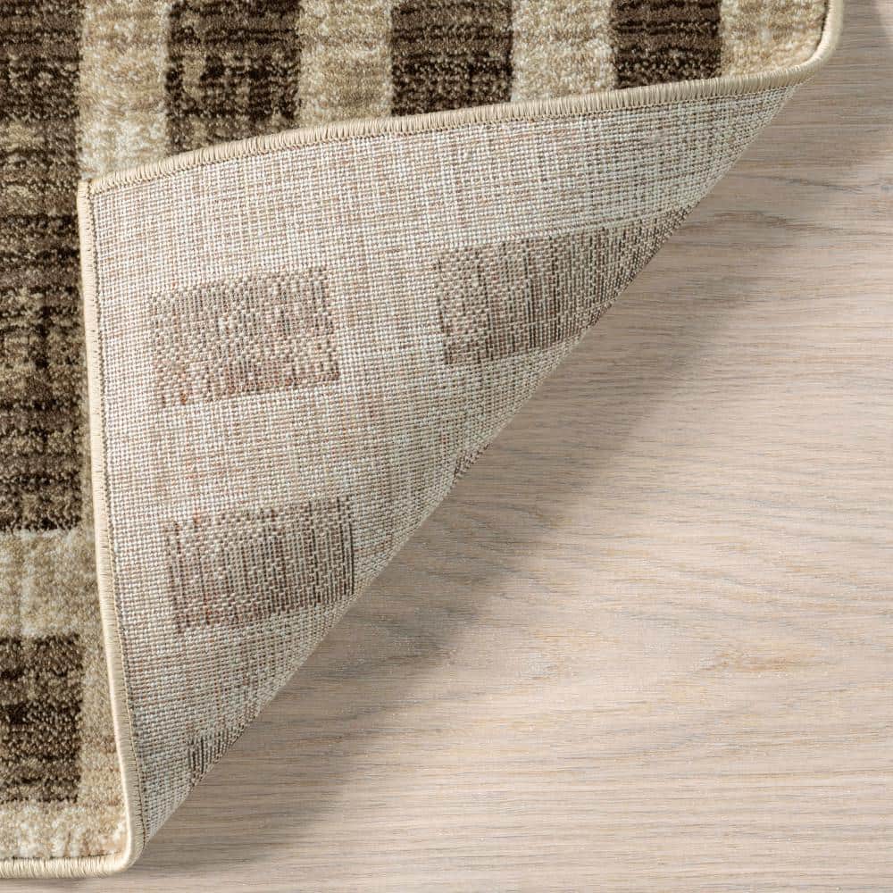 Beige and Brown Synthetic Rectangular Area Rug, 5x8