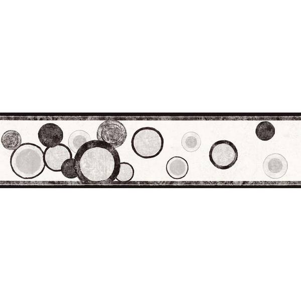The Wallpaper Company 6.75 in. x 15 ft. Black and Silver Contemporary Circles Border