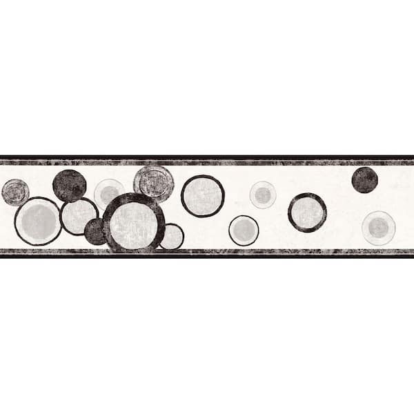 The Wallpaper Company 8 in. x 10 in. Black and Silver Contemporary Circles Border Sample