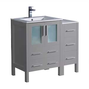 Torino 36 in. Bath Vanity in Gray with Ceramic Vanity Top in White with White Basin with Side Cabinet