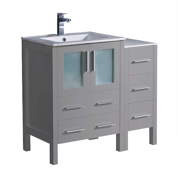Fresca Torino 36 in. Bath Vanity in Gray with Ceramic Vanity Top in White with White Basin with Side Cabinet