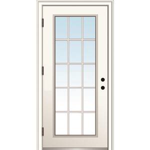32 in. x 80 in. Classic Right-Hand Outswing 15 Lite Clear Low-E Primed Steel Prehung Front Door with Brickmould