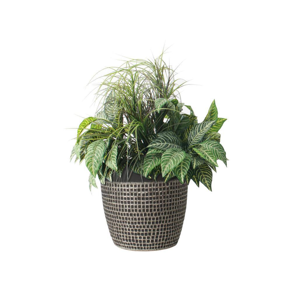 Valencia 16.5" Brown Stone and Resin Round Outdoor Planters, Set of 2