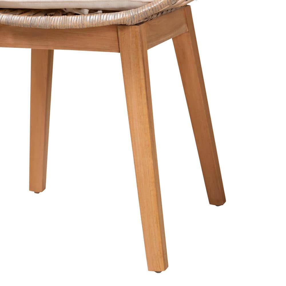 Bohemian Greywashed Rattan and Natural Brown Dining Chair Set with Cushions