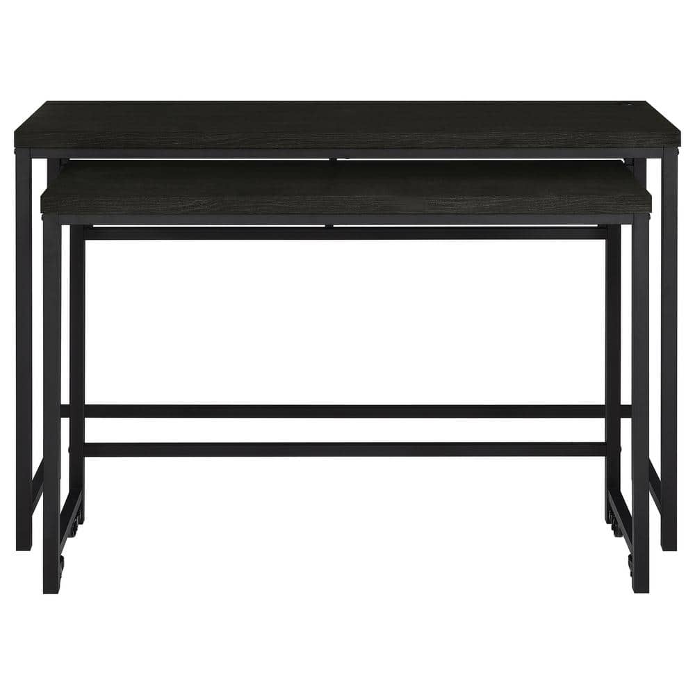 Black Faux Leather and MDF Rectangular Pub Set with 2 Chairs
