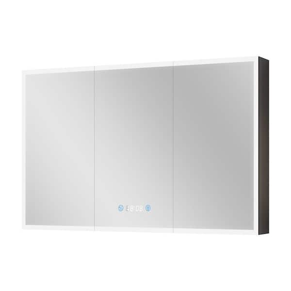 60 in. W x 36 in. H Rectangular Aluminum Flowing LED Light Surface Mount Medicine Cabinet with Mirror Anti-fog